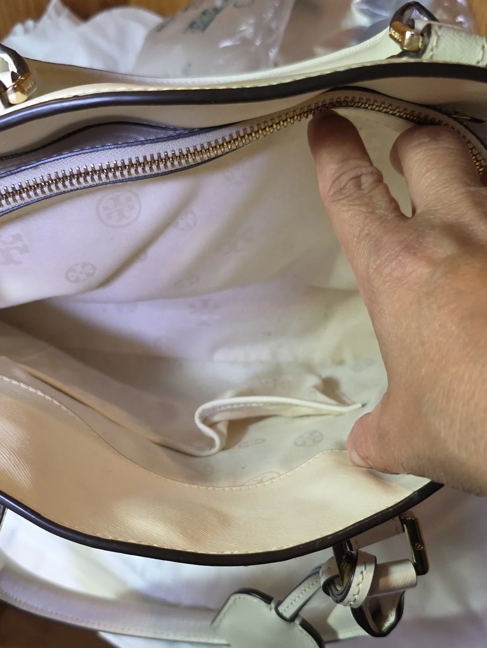Tory Burch Cream Dome Satchel with Gold Logo